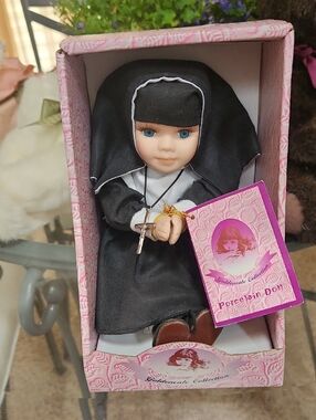 Porcelain Nun Doll in Black Habit - Goldenvale Collection